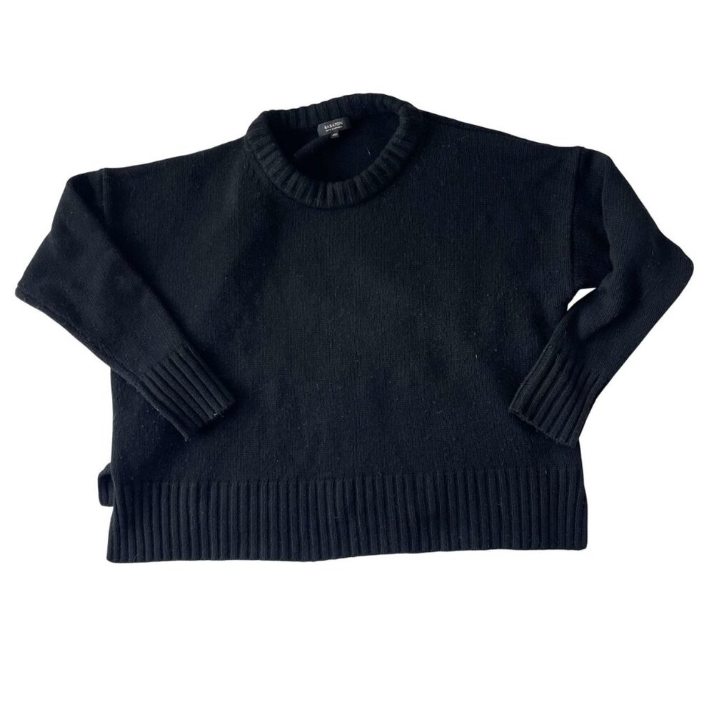 Aritzia Babaton Black Wool Cashmere Crewneck Boxy Fit Pullover Sweater Size XXS